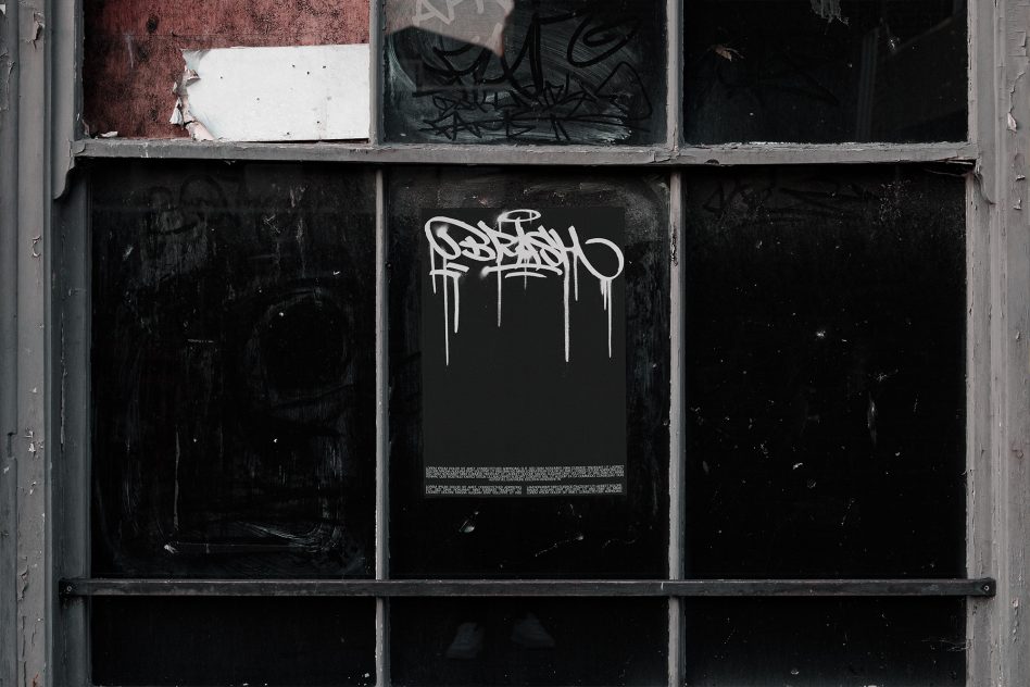 Gritty urban window textures with graffiti for graphic design mockup, showcasing distressed, grunge style elements and dark tones for backgrounds.